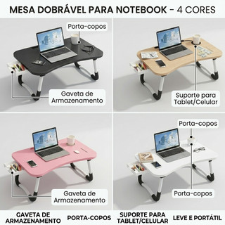 Mesa Portátil Dobrável Multifuncional C/ Gaveta - P/ Notebook Home Office Estudo Refeição Cama  Atividades Ao Ar Livre