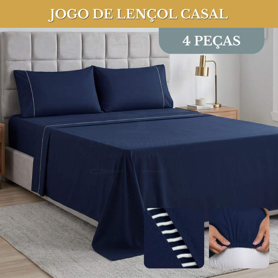 Jogo De Lencol 4 Pecas Micropercal 400 Fios Ponto Palito Toque Acetinado Com Elastico Premium Luxo