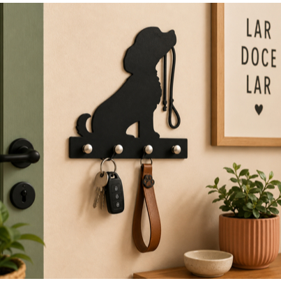 Porta Chaves Cachorro Decorativo Com Ganchos Mdf 3mm
