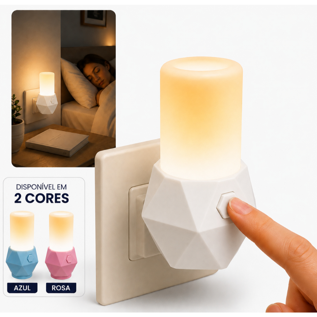 Abajur de Tomada Bivolt Luminária Infantil Com Luz Noturna LED Quarto e Sala - Branco, Azul e Rosa