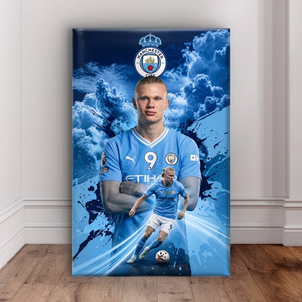 Quadro Decorativo MDF 110x70 Erling Haaland Manchester City Futebol