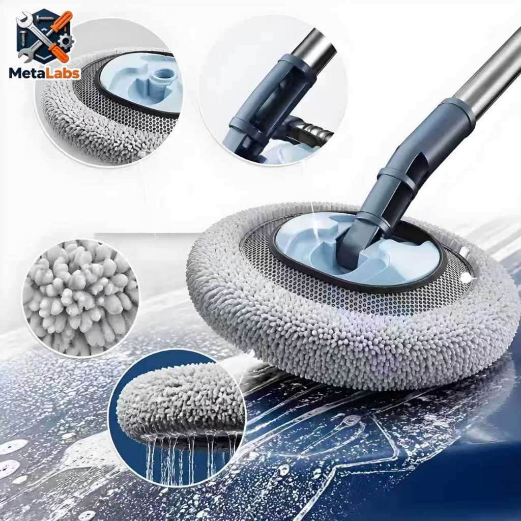 Mop para Lavagem Automotiva Escova de Limpeza com Cabo Longo Extensível Mop de Chenille Ajustável e Rotativo
