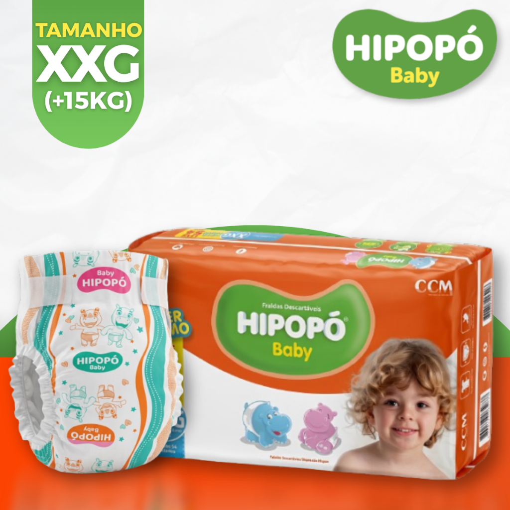 Kit 3 Fralda Descartável Hipopó Baby XXG Pacotão Hiper Total 162 Unid. Econômico — imagem 2 de 2