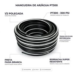 MANGUEIRA JARDIM 1/2 REFORÇADA AR/AGUA PT 300 PSI - ANTI TORÇÃO