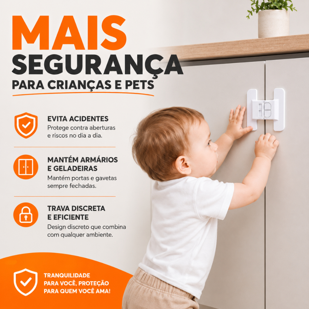 Trava de Segurança Infantil Para Geladeira Gaveta Armário Porta Adesiva Multiuso Kit 1/2/3/4 Unidades — imagem 2 de 2
