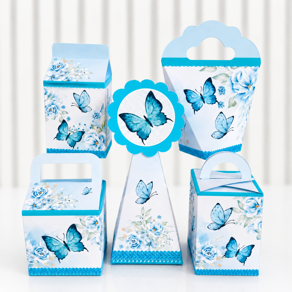 Caixas Personalizadas borboleta azul, kit festa borboletas, caixinha borboleta azul, lembrancinha borboleta azul