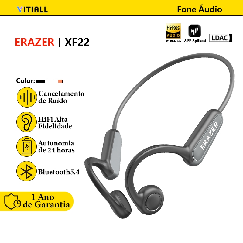 ERAZER XF22  Fone de Ouvido Condução Óssea Bluetooth 5.4 Sem Fio Esportivo Open Ear Pronta Entrega
