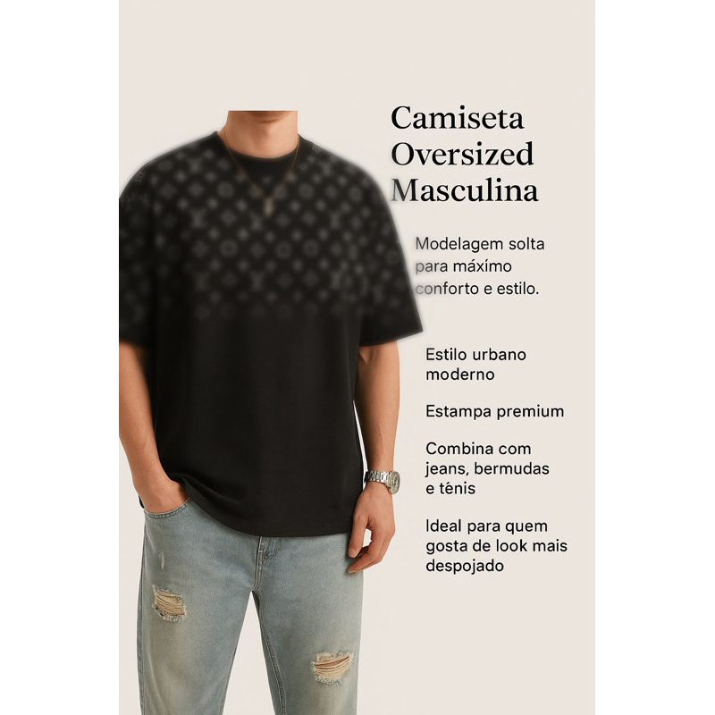 Camiseta Oversized Streetwear Masculina 100% Algodão Padrão Americano