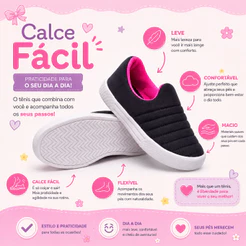 Tênis Infantil Menina Calce Fácil Respirável Leve e Resistente