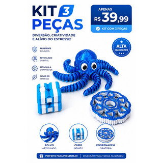 Kit Sensorial 3 Peças – Polvo + Spinner + Cubo Infinito