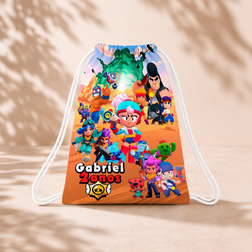 10 Mochila Personalizada Infantil 18x26 Sacolinhas Surpresa Festa Aniversário Lembrancinha Brawl Stars M2