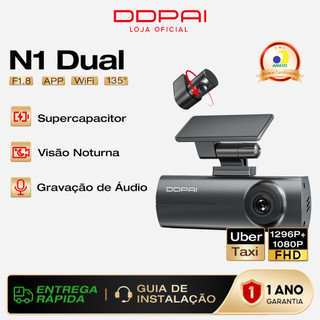 DDPAI N1 Dual Câmera Veicular 1296p+1080p Uber Nightvis App Sensor G Modo de Estacionamento 24 Hora