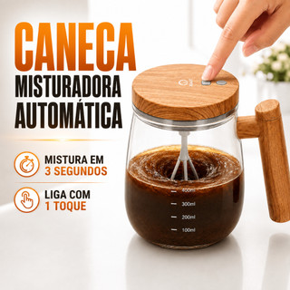 Copo Misturador Automático Portátil 400ml Elétrico Marrom Vidro Saudável Design Madeira/Nórdico