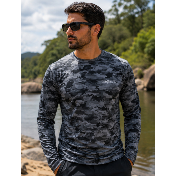 Camisa de Pesca Camuflada Proteção UV50 Militar Caça Esporte Térmica