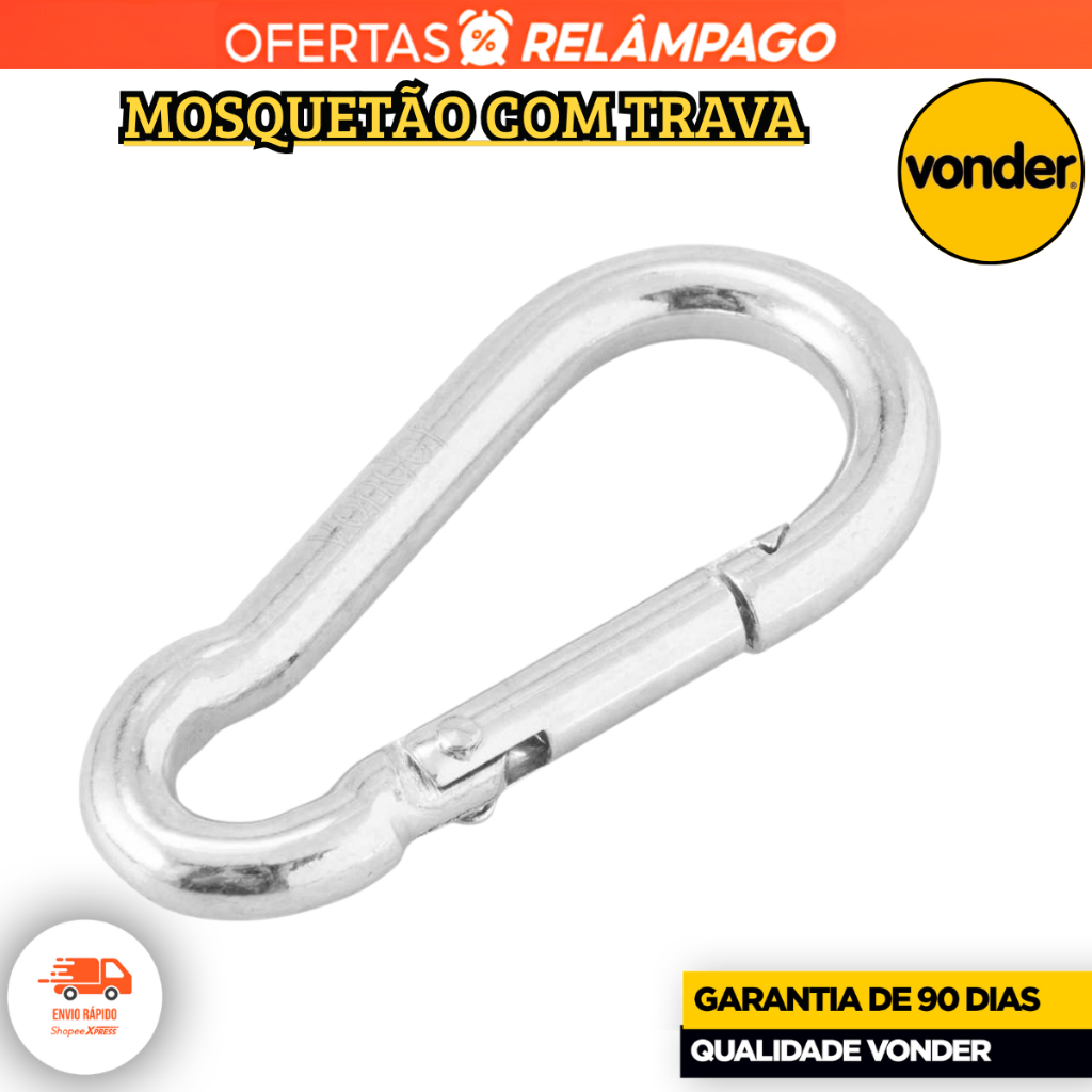2 Mosquetão Com trava 4mm x 40mm EXTRA FORTE Vonder Pequenas Máquinas Equipamento Não Oxida · foto 2