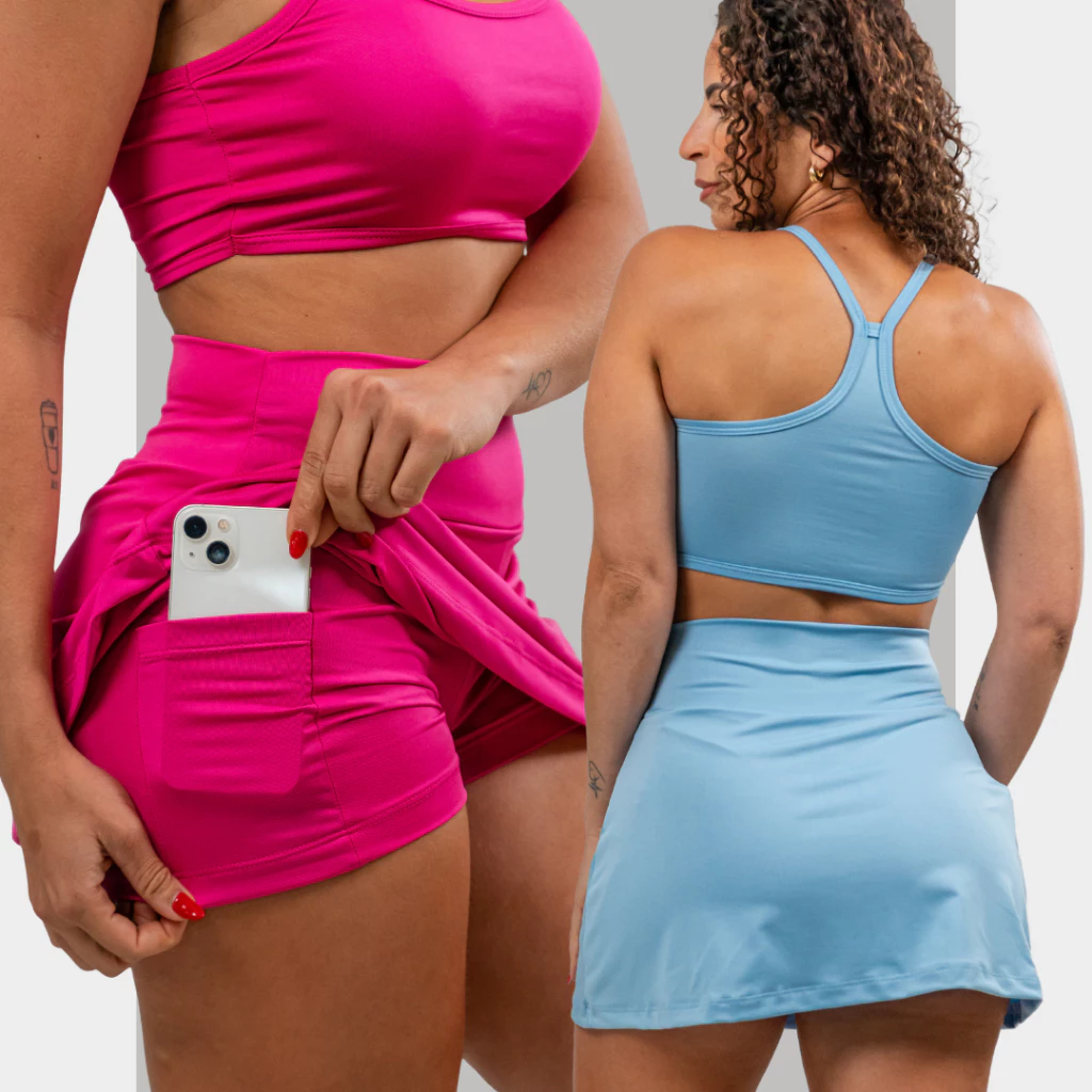 KIT 2 peças Short Saia Fitness Com Bolso Lateral pra Celular/Chave/fone Academia — imagem 1