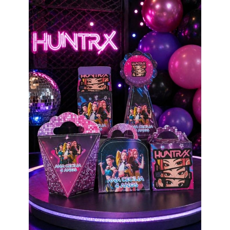 Kit festa Huntrix Guerreiras do K-pop lembrancinha personalizada caixinha de aniversário