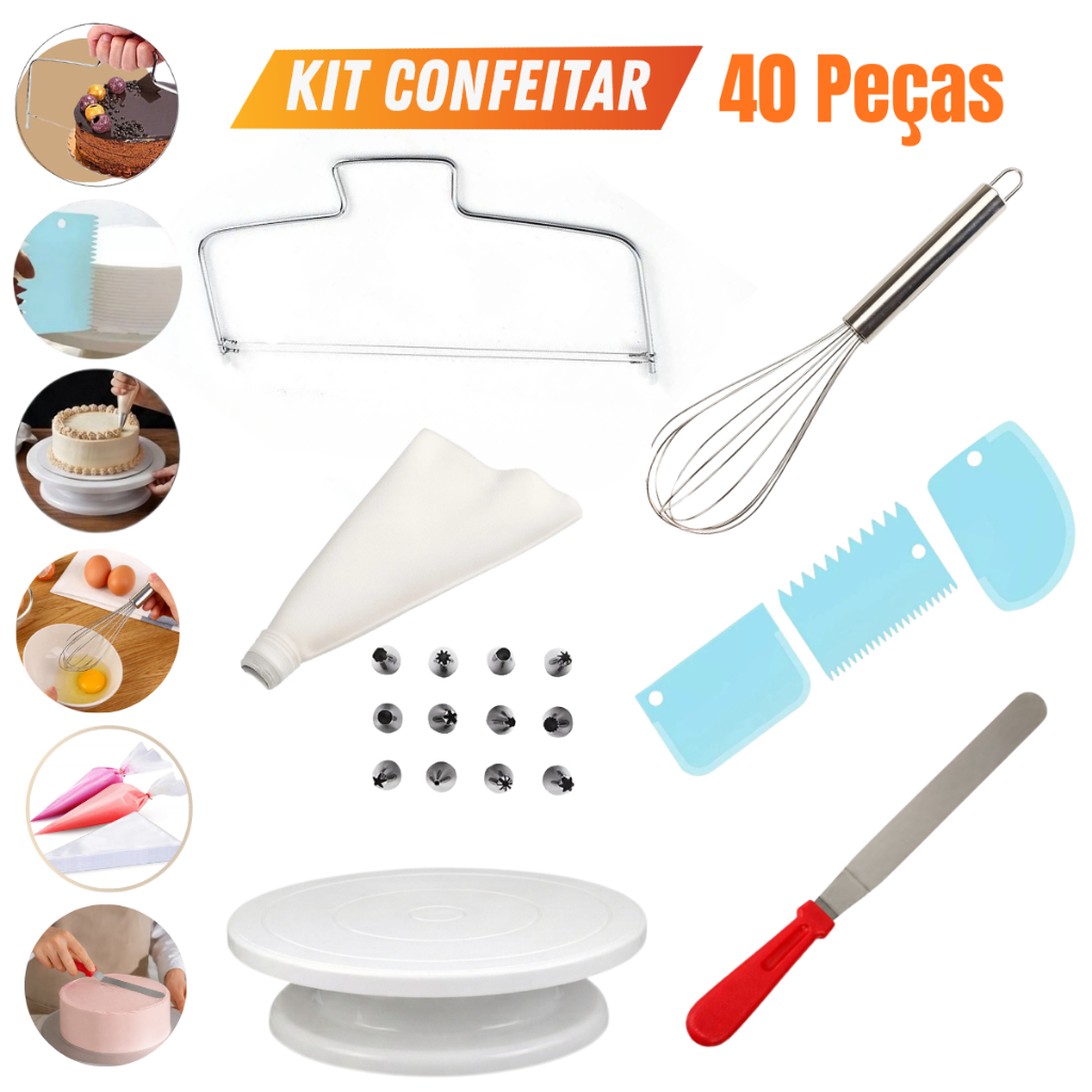 Kit Confeiteiro Completo Bailarina Giratoria 28cm Espatula Inox Raspadores Para Bolo