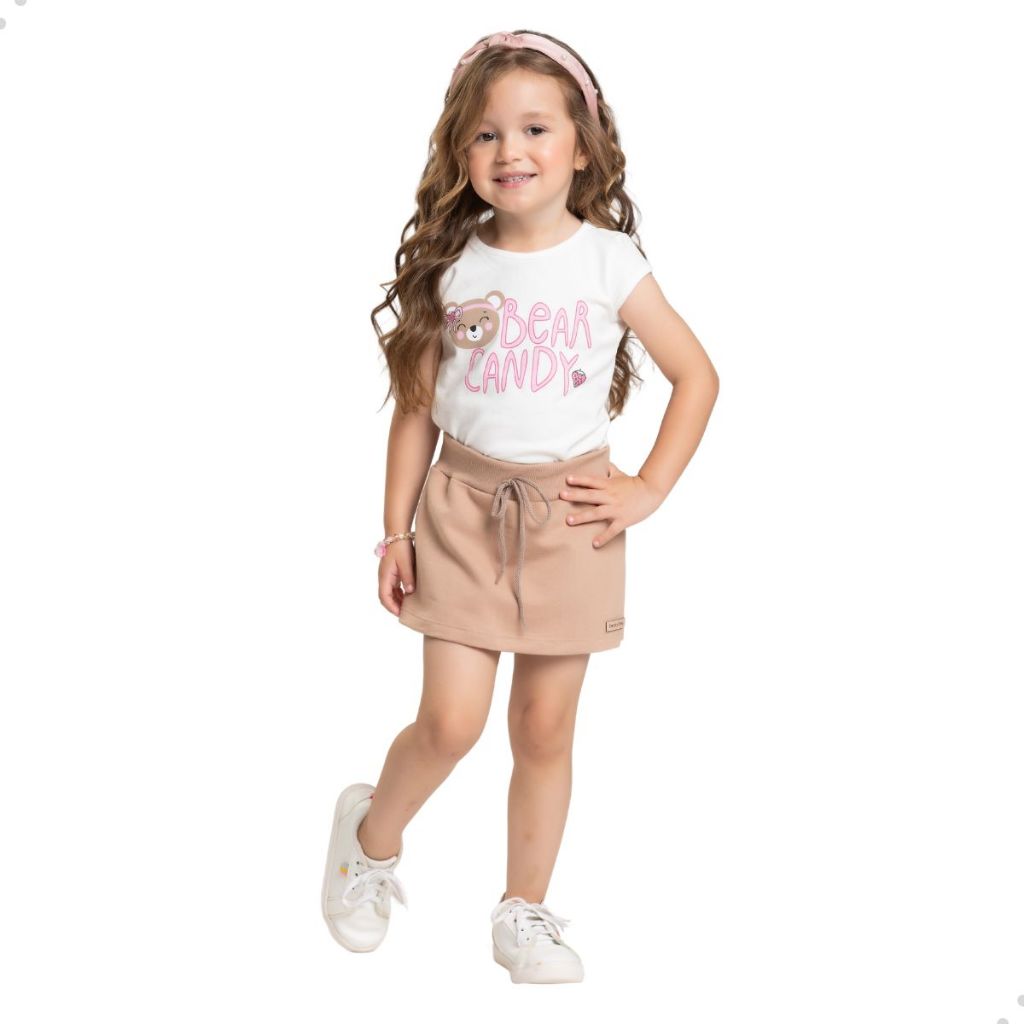 Conjunto Roupa Infantil Menina Blusa Short Saia Estampa Kids Feminino Tamanho 1 2 3 Criança Passeio