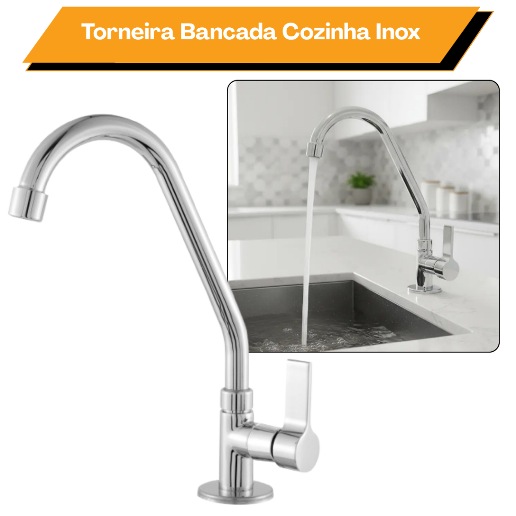 Torneira de cozinha bancada 1168 Metal & Inox C70 Bica Movel Luxo