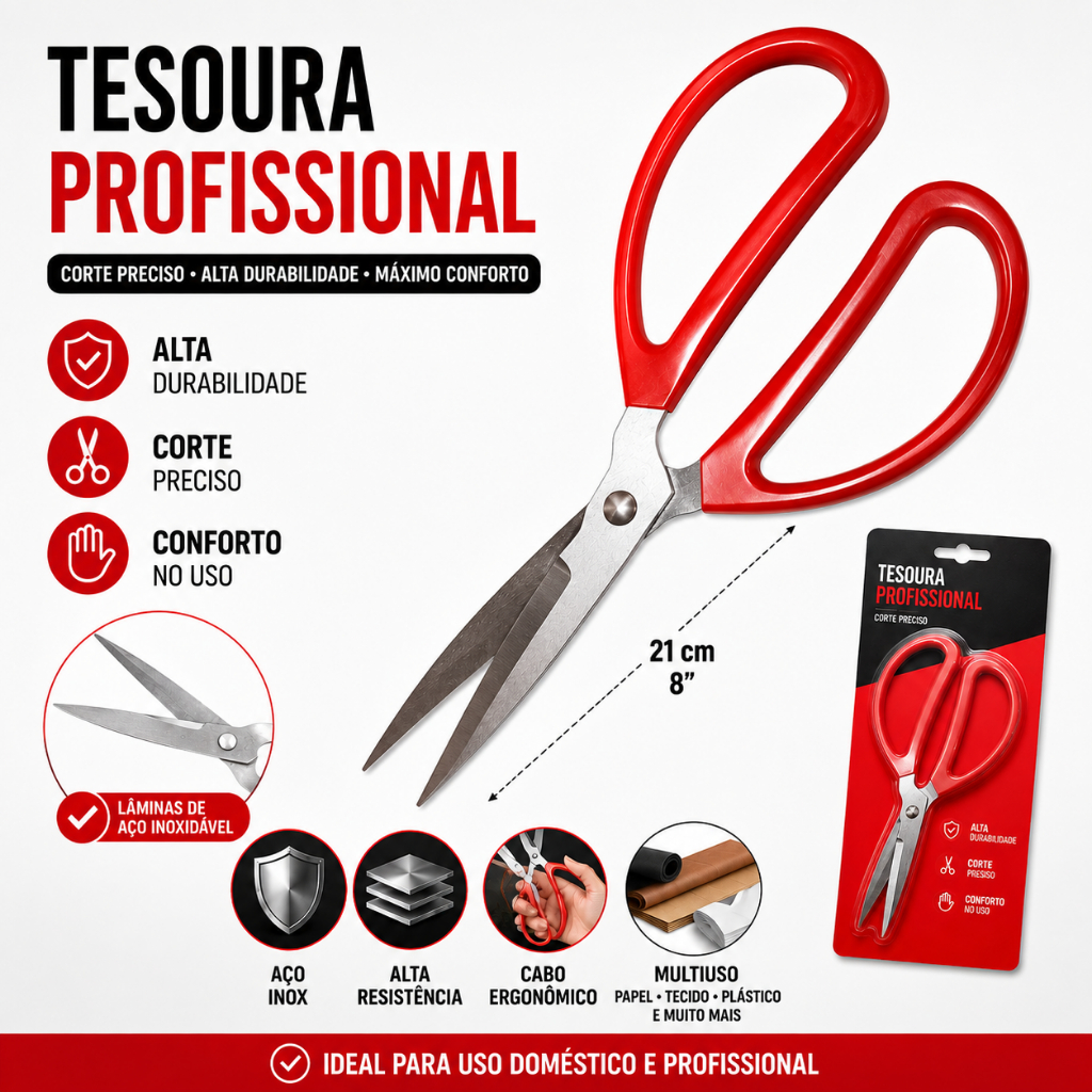 Tesoura Multiuso Corta fácil Aço Inox 6 Pol. Costureira de Uso Profissional e Escolar