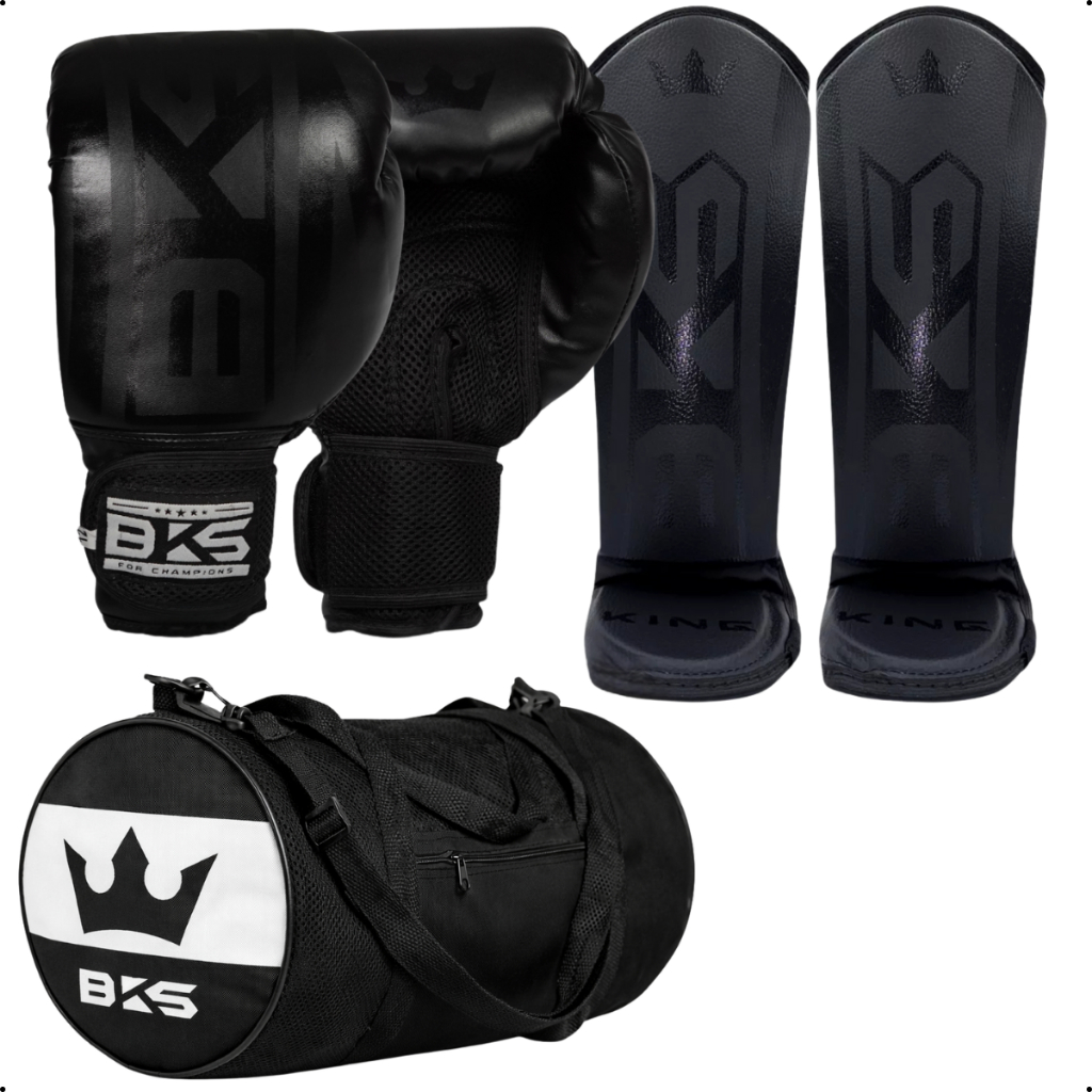 Kit Luva de Boxe Muay Thai Kickboxing Treino Academia + Caneleira + Bolsa Esportiva Artes Marciais