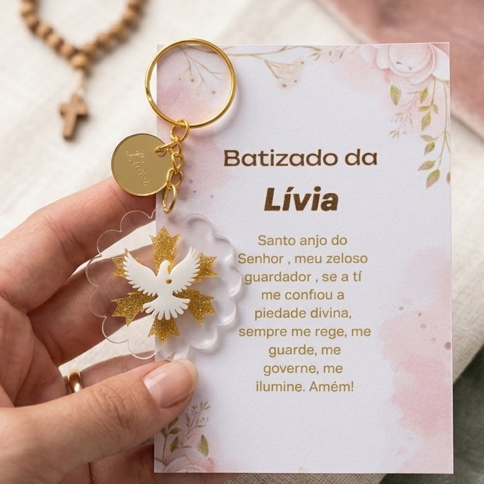 Chaveiro Lembrancinha de batizado em acrilico com tag personalizada - lembrancinha batismo, eucarístia e crisma