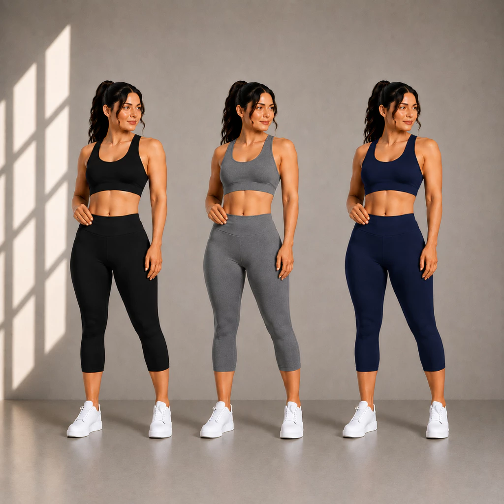 kit 3 corsário academia legging capri feminino com cós alto confortável zero transparências — imagem 1