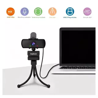 Webcam Kapbom Resolução 2K 1440p com Microfone Embutido e Tripé