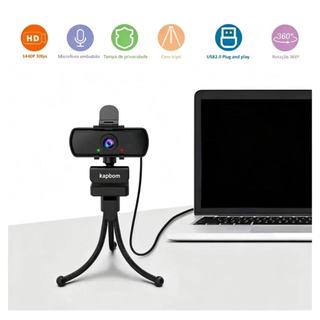 Webcam Kapbom Resolução 2K 1440p com Microfone Embutido e Tripé
