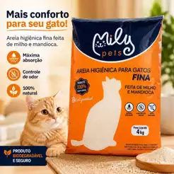 Areia Higiênica Biodegradável de Milho e Mandioca FINA MILY PETS 4KG