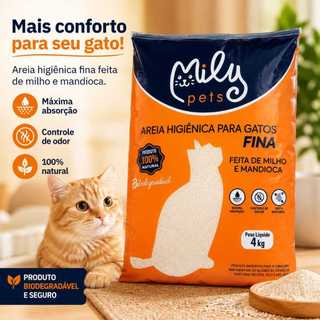 Areia Higiênica Biodegradável de Milho e Mandioca FINA MILY PETS 4KG