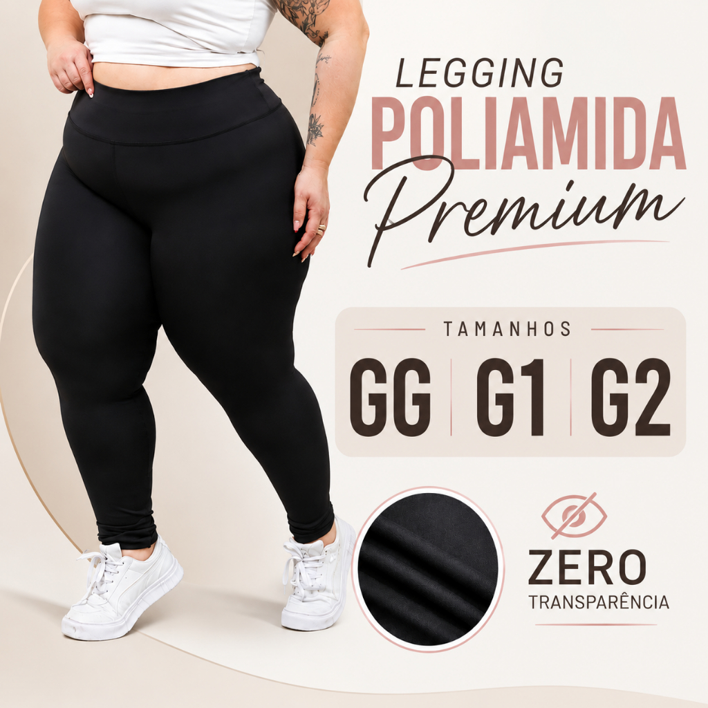 Legging Plus Size Poliamida Alta Compressão Academia Feminina G1 G2 Zero Transparência