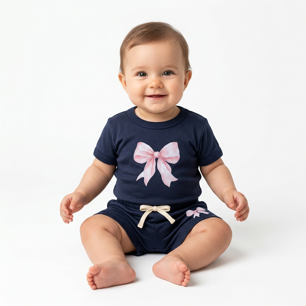 Conjunto Infantil Bebê Menina 100% Algodão Camiseta e Short Confortável Estampado Roupa de Criança