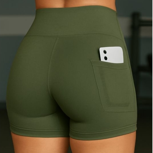 Short Academia Feminino Poliamida Premium Com Bolso Zero Transparência Bermuda Legging  Academia Treino.shorts promocao