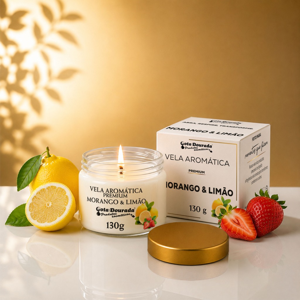 Vela Aromática Premium 130g - Ambiente Doce e Envolvente - Morango e Limão