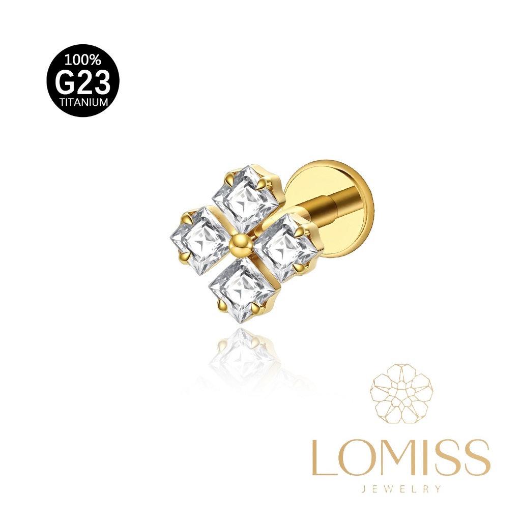 LOMISS Piercing 100% Titânio G23 PVD Com Flor Zircônia Para Lóbulo Helix Conch Cartilagem Flat Hipoalergênica - 1pcs