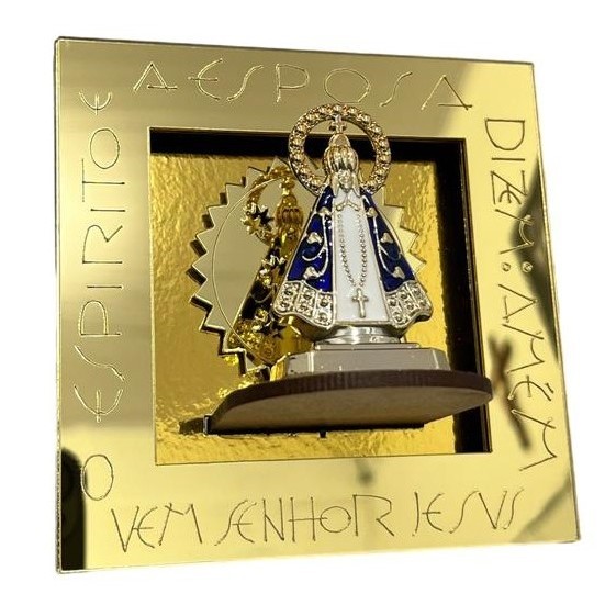 Nicho Nossa Senhora Aparecida 10x10cm em MDF com Acrílico Dourado Decoração Religiosa