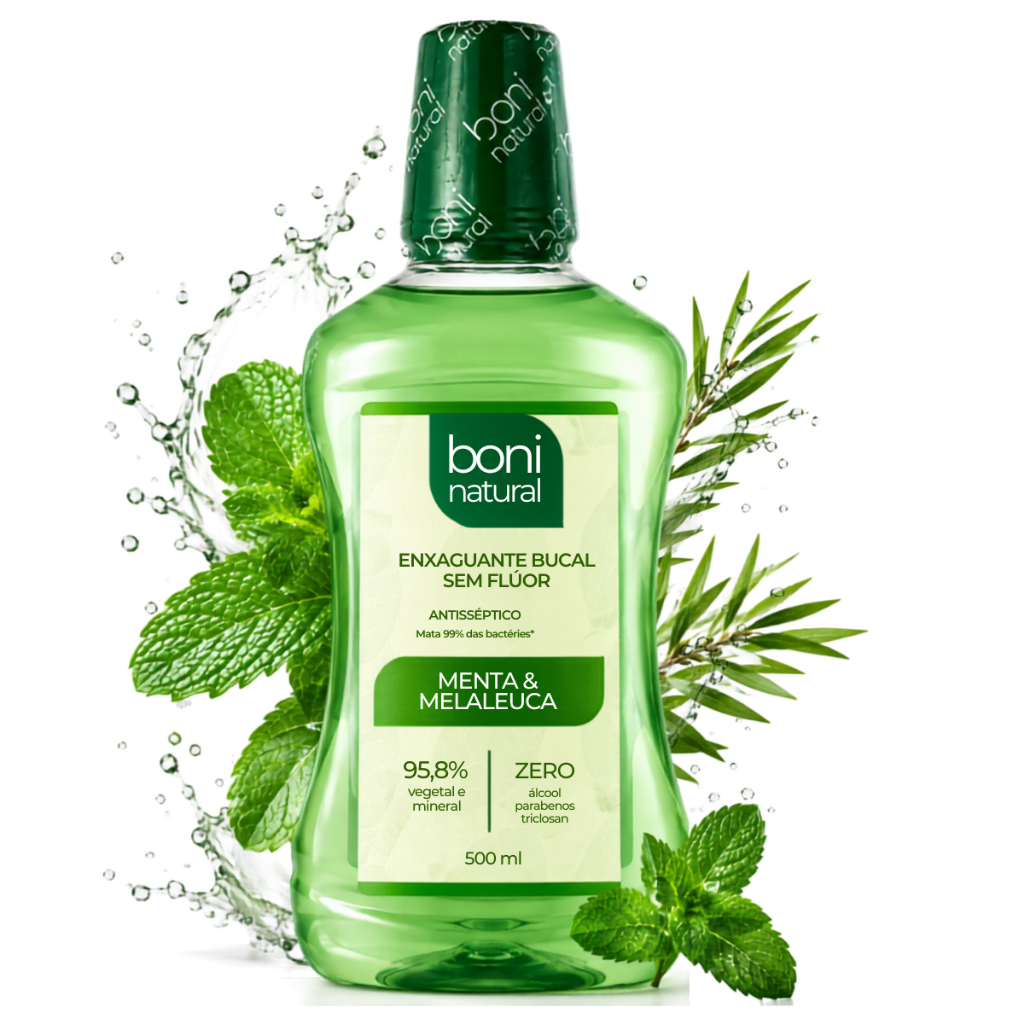 Enxaguante Bucal Vegano Natural Menta e Melaleuca 500ml - Boni Natural