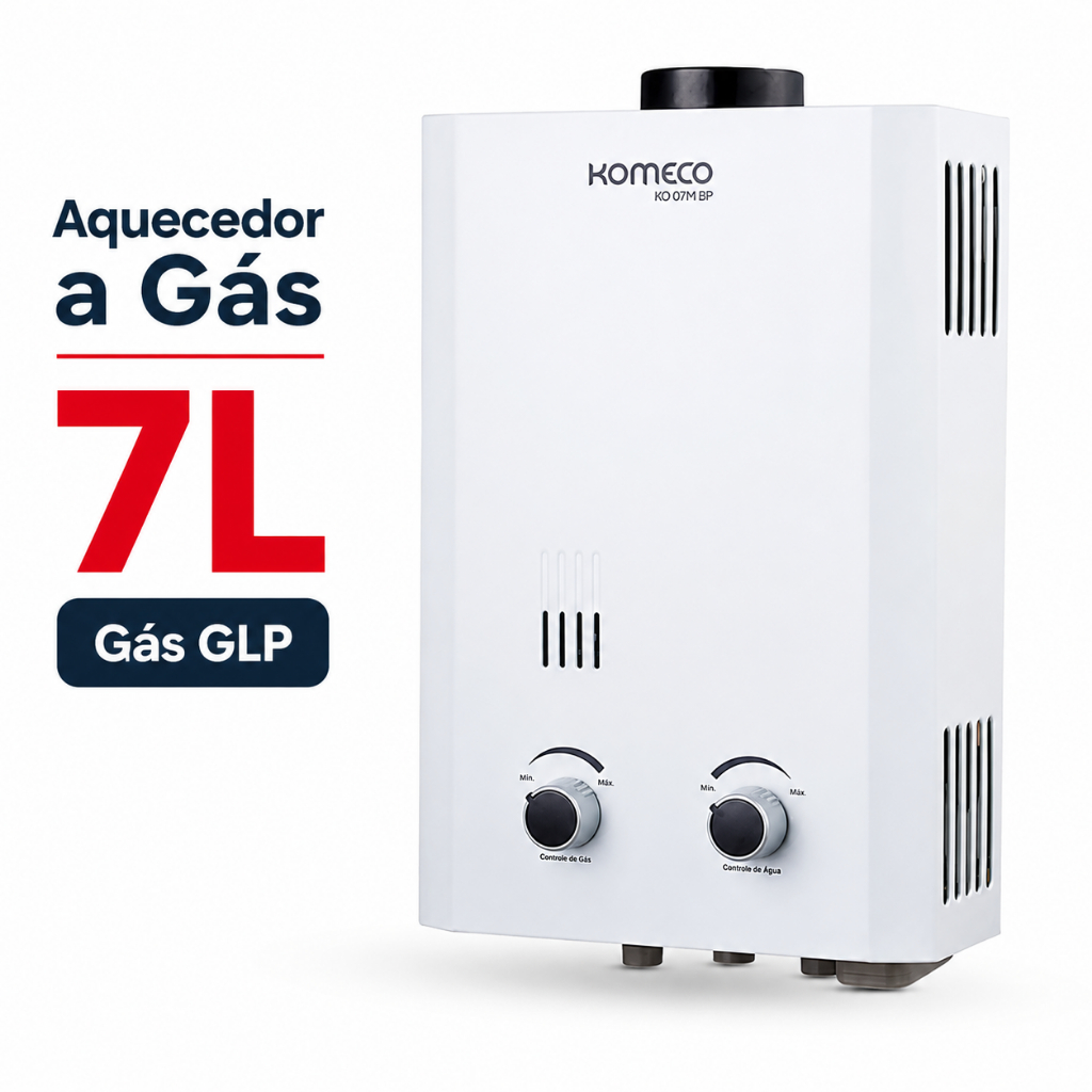Aquecedor a Gás Komeco KO07M 7L GLP Branco Gás de Cozinha Compacto Bivolt Pilhas