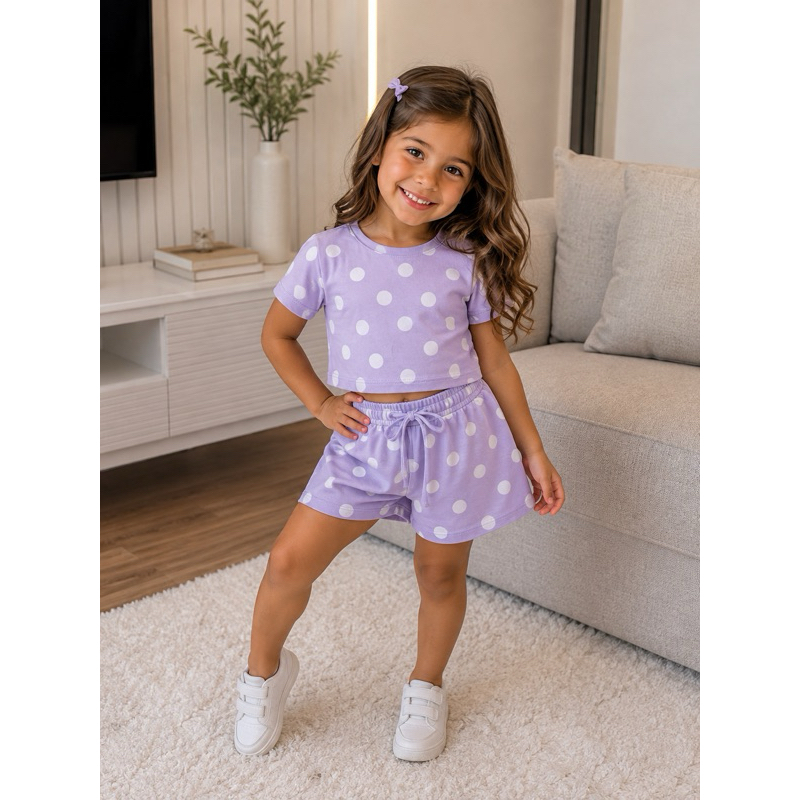 Conjunto Infantil e Juvenil Poá Short Saia Menina | Blusa Regata + Short Saia | Moda Infantil do 4 ao 16