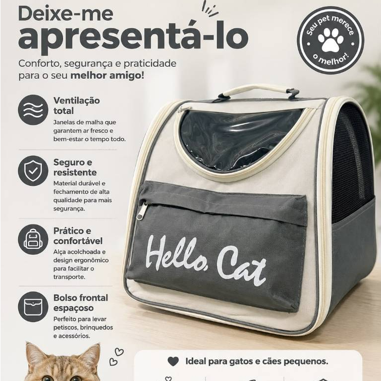 Mochila de Transporte Pet Premium Visor Transparente e Abertura Frontal