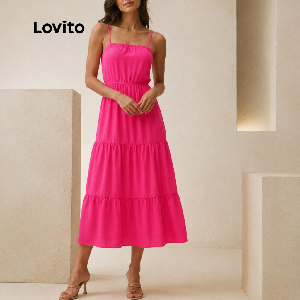 Lovito Vestido Longo Alcas Finas Com Marias Feminino DRB554BRL584