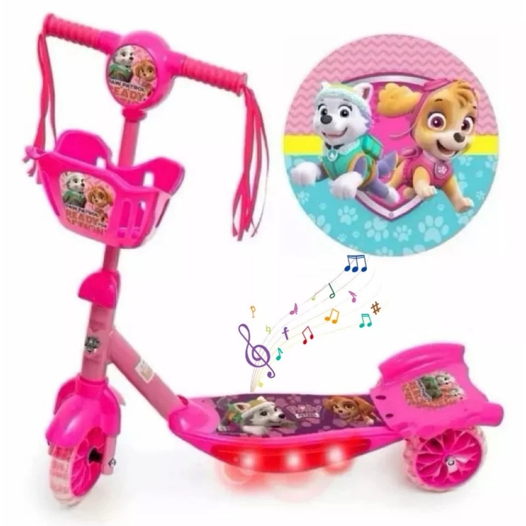 Patinete Infantil Unissex com Luzes Brilhantes e Música, Cesta para Brinquedos +  Oferta Especial