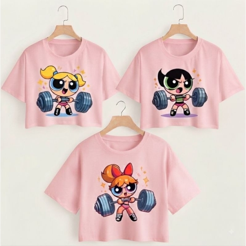 KIT 3 CROPPED FEMININO ALGODÃO MENINAS SUPER PODEROSAS FLORSINHA.LINDINHA.DOCINHO ACADEMIA