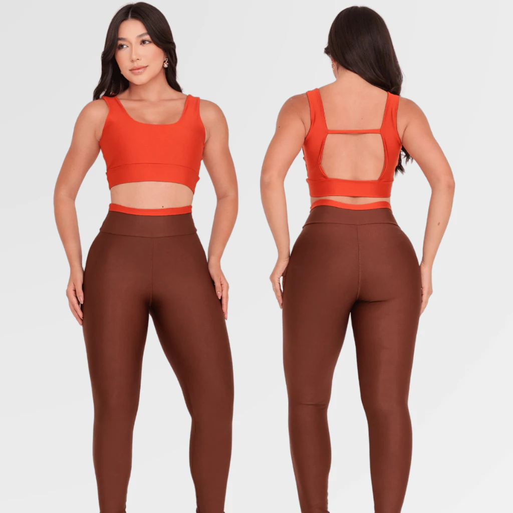 Conjunto Fitness de Academia Feminino Bicolor Calça Legging Top Alça Tubular Reforçado — imagem 1