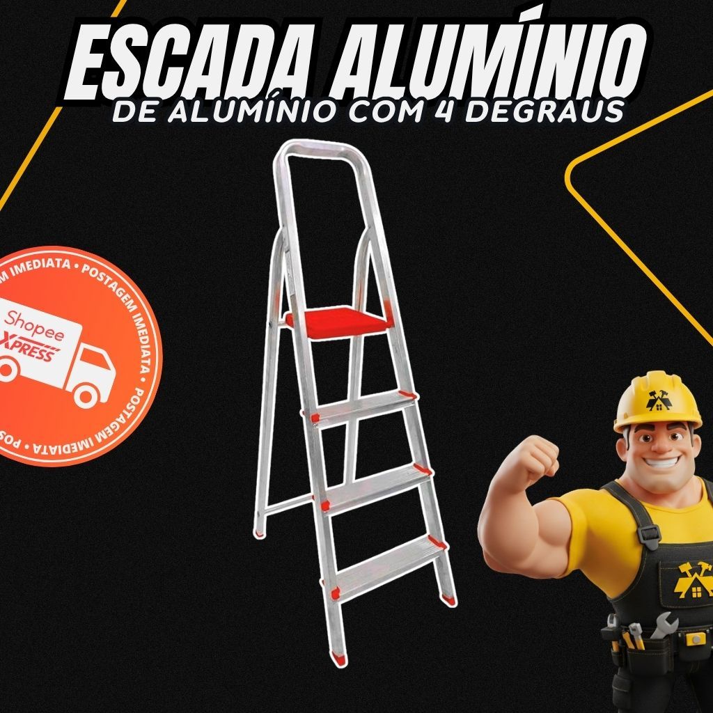 Escada Botafogo em Alumínio 4 Degraus Uso Doméstico