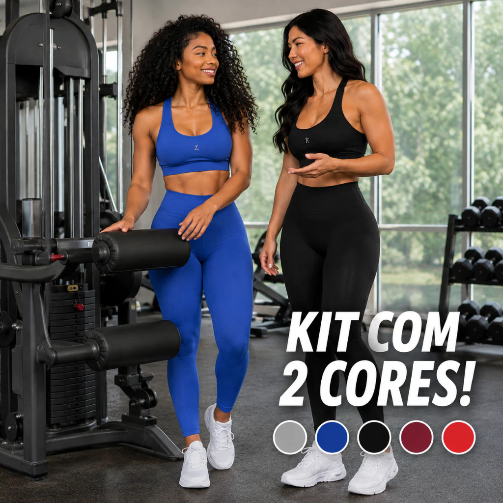 Kit 2 Conjuntos Fitness Feminino Top + Calça Legging Cintura Alta Tecido Grosso — imagem 1
