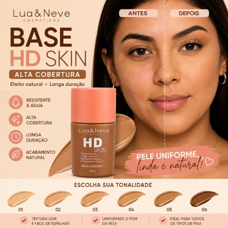 Base Líquida HD Skin Lua & Neve Alta Cobertura