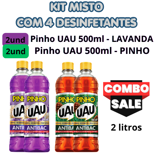 Kit Misto Desinfetante Pinho UAU — Lavanda + Pinho | 4 Unidades de 500ml